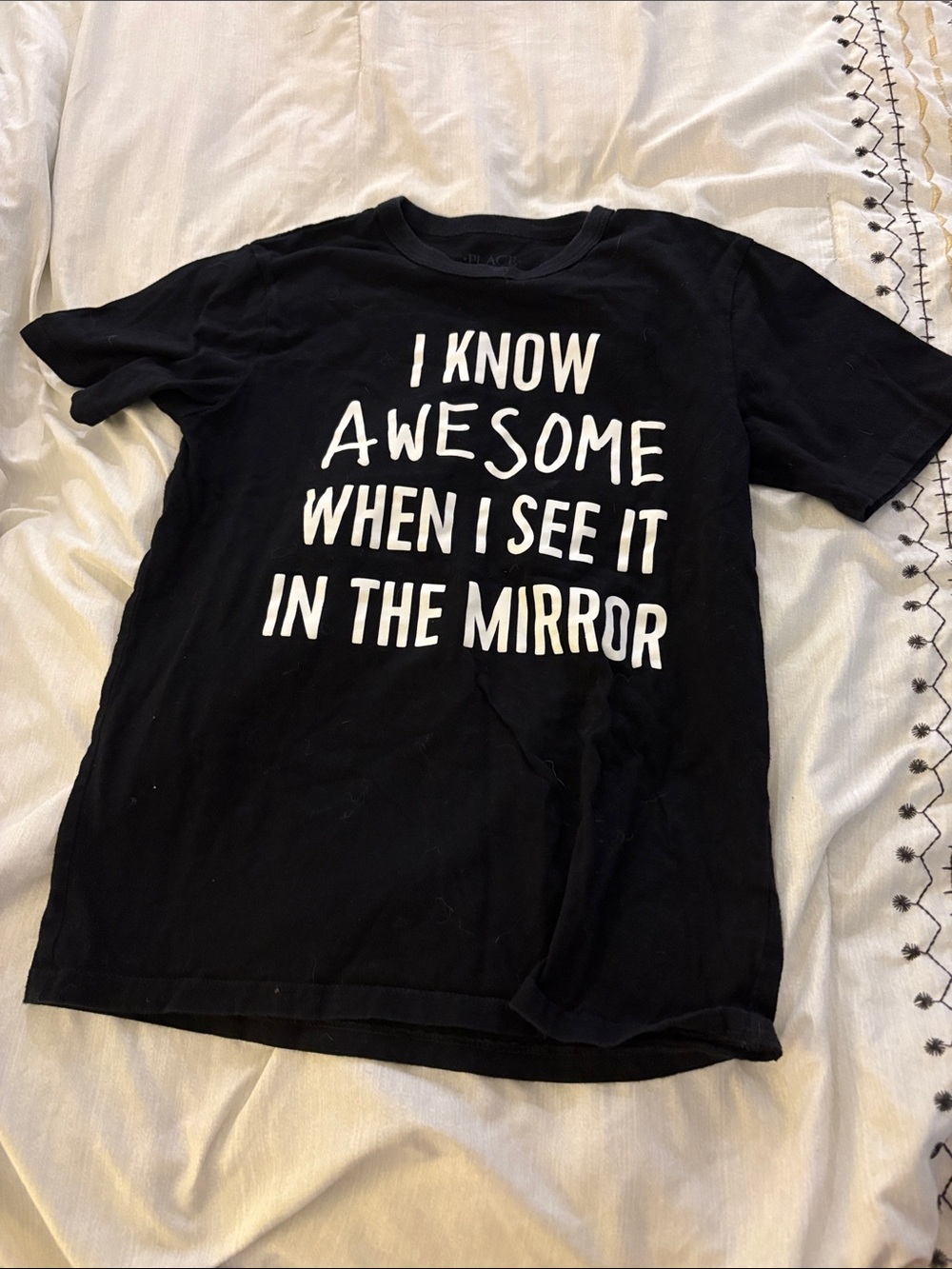 The Children's Place Black Tee with White Text - "I Know Awesome"